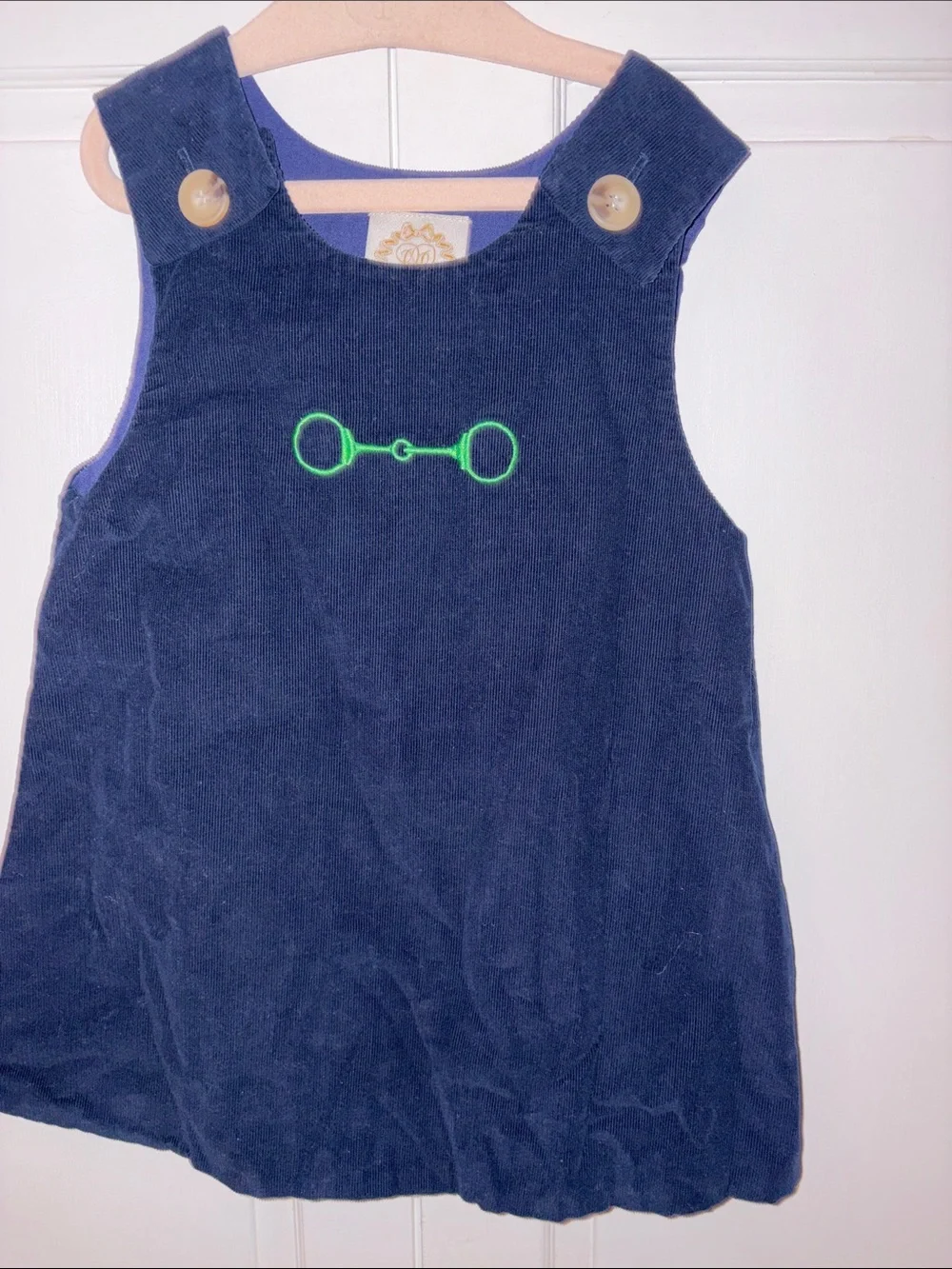 The Beaufort Bonnet Company Navy Corduroy Jumper with Green Embroidery